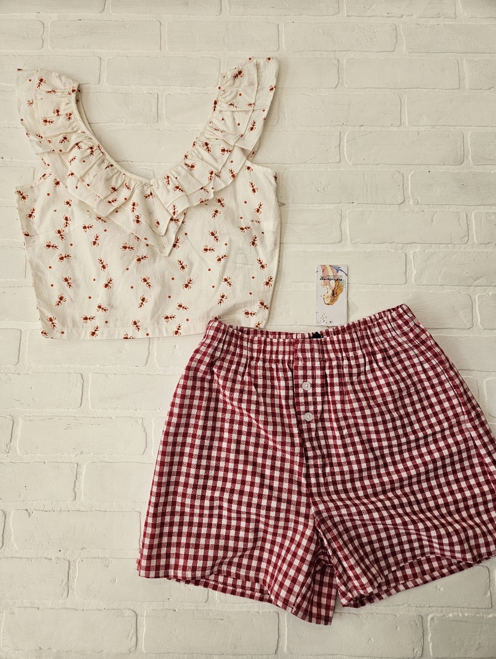 "Picnic" Bundle, ant print top with gingham short